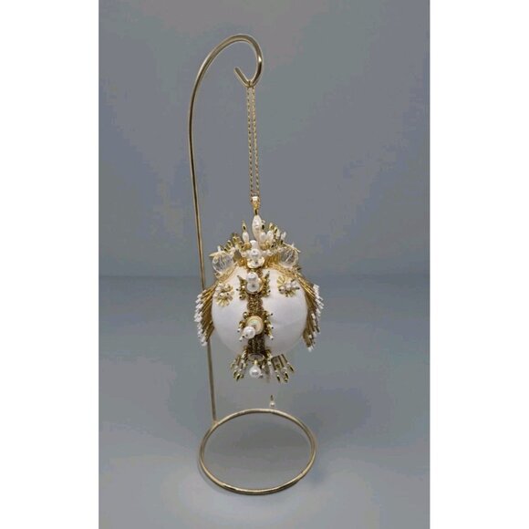 Vintage White & Gold Butterfly  Handmade Push Pin Ornament w/Stand  Decor - Picture 1 of 11